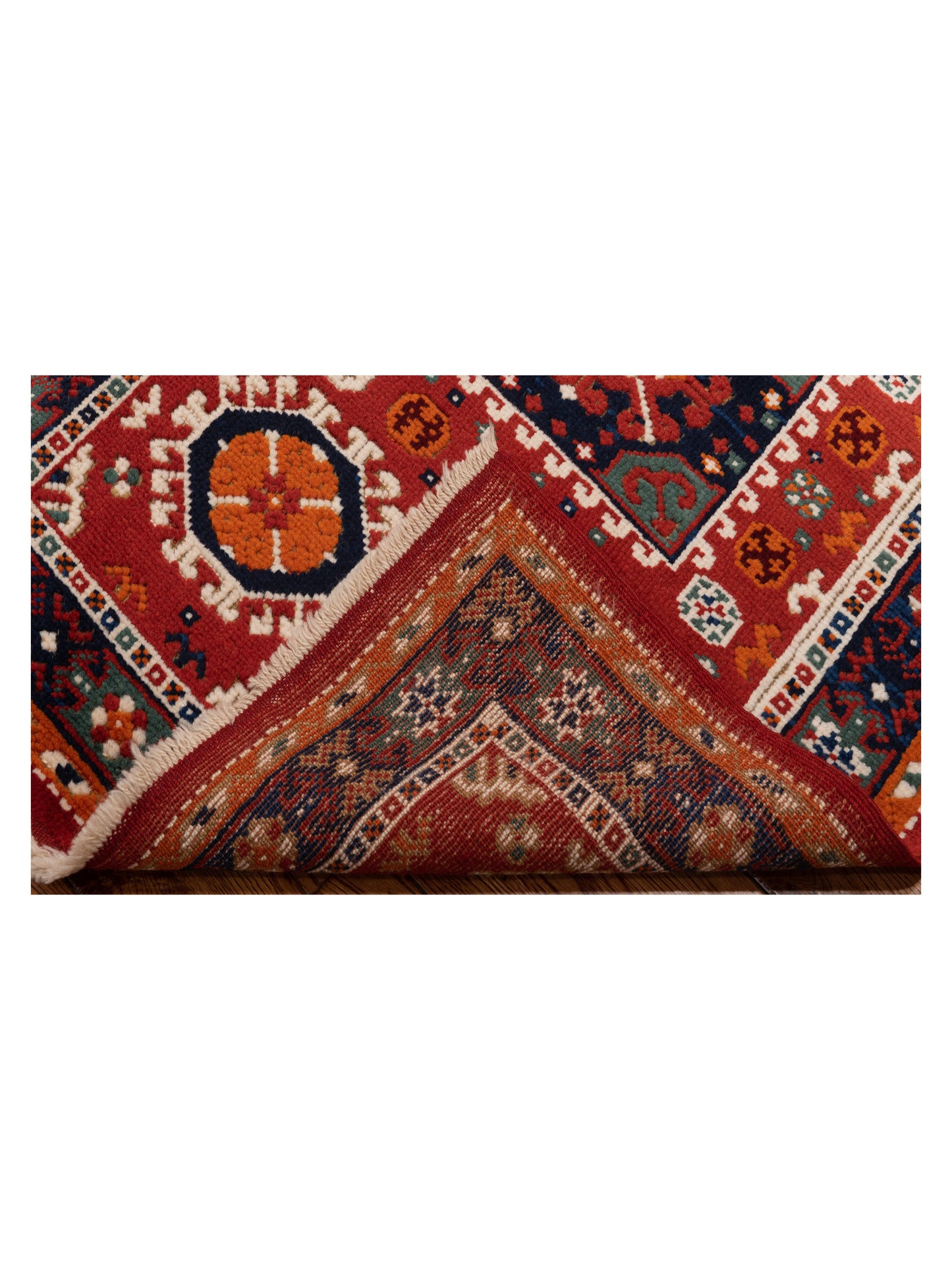 Turkish Shirwan 129676 Orange Navy 3.2x4.6 Hand Knotted Rug
