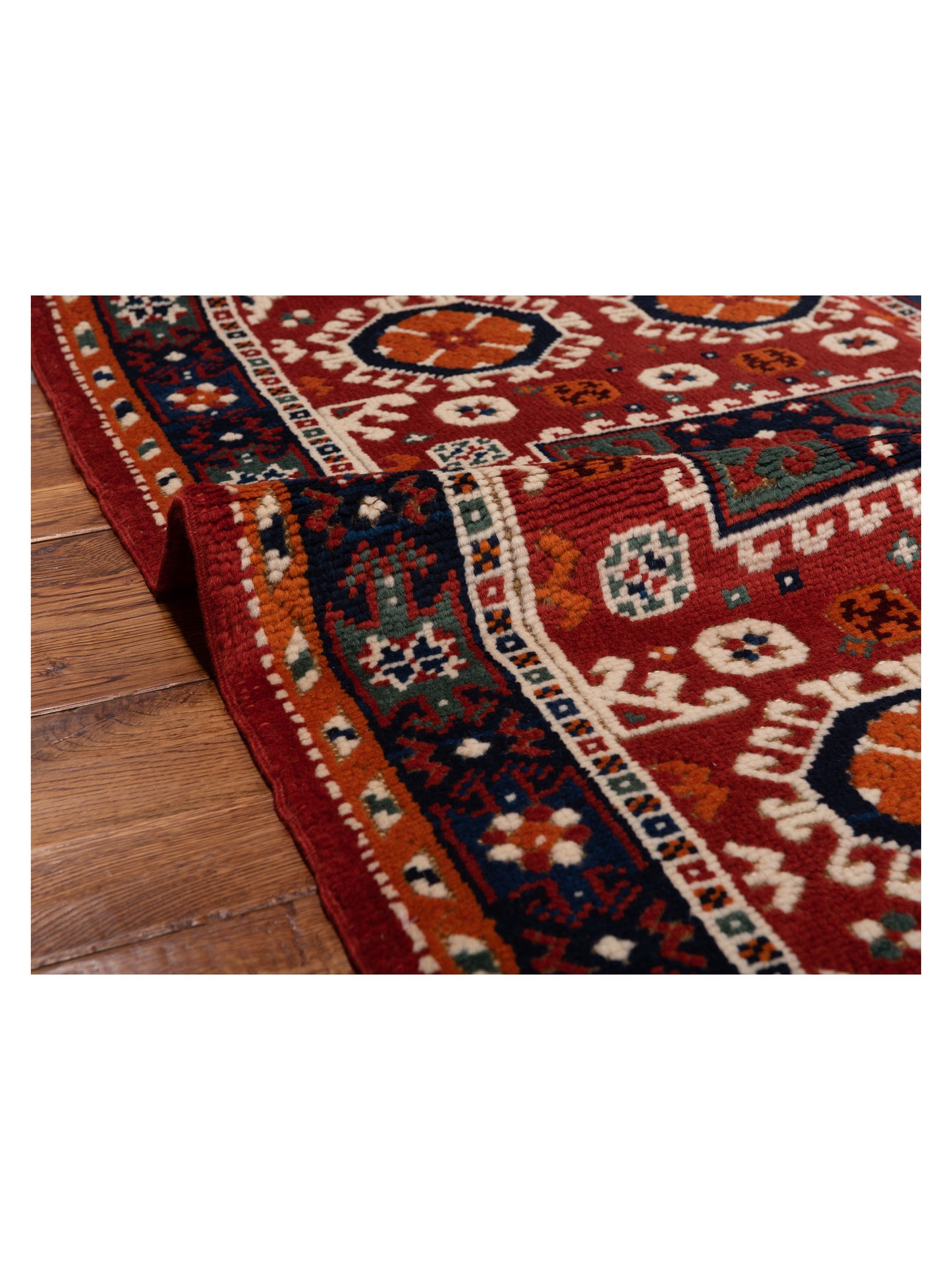 Turkish Shirwan 129676 Orange Navy 3.2x4.6 Hand Knotted Rug