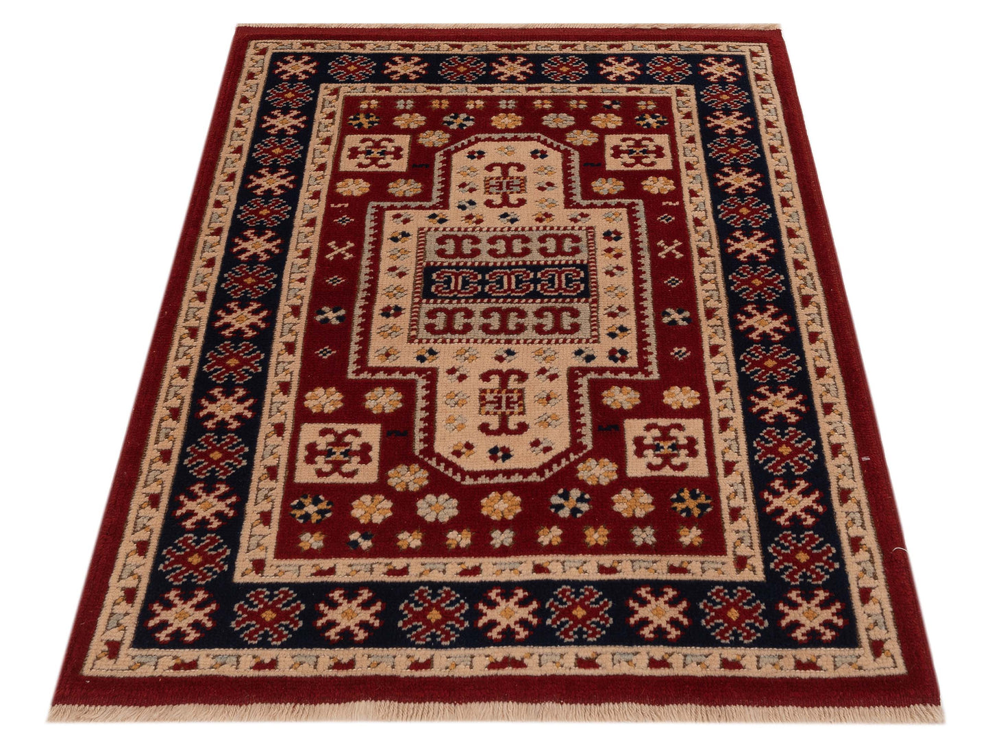 Turkish Shirwan 129680 Red Navy 3.2x4.1 Hand Knotted Rug
