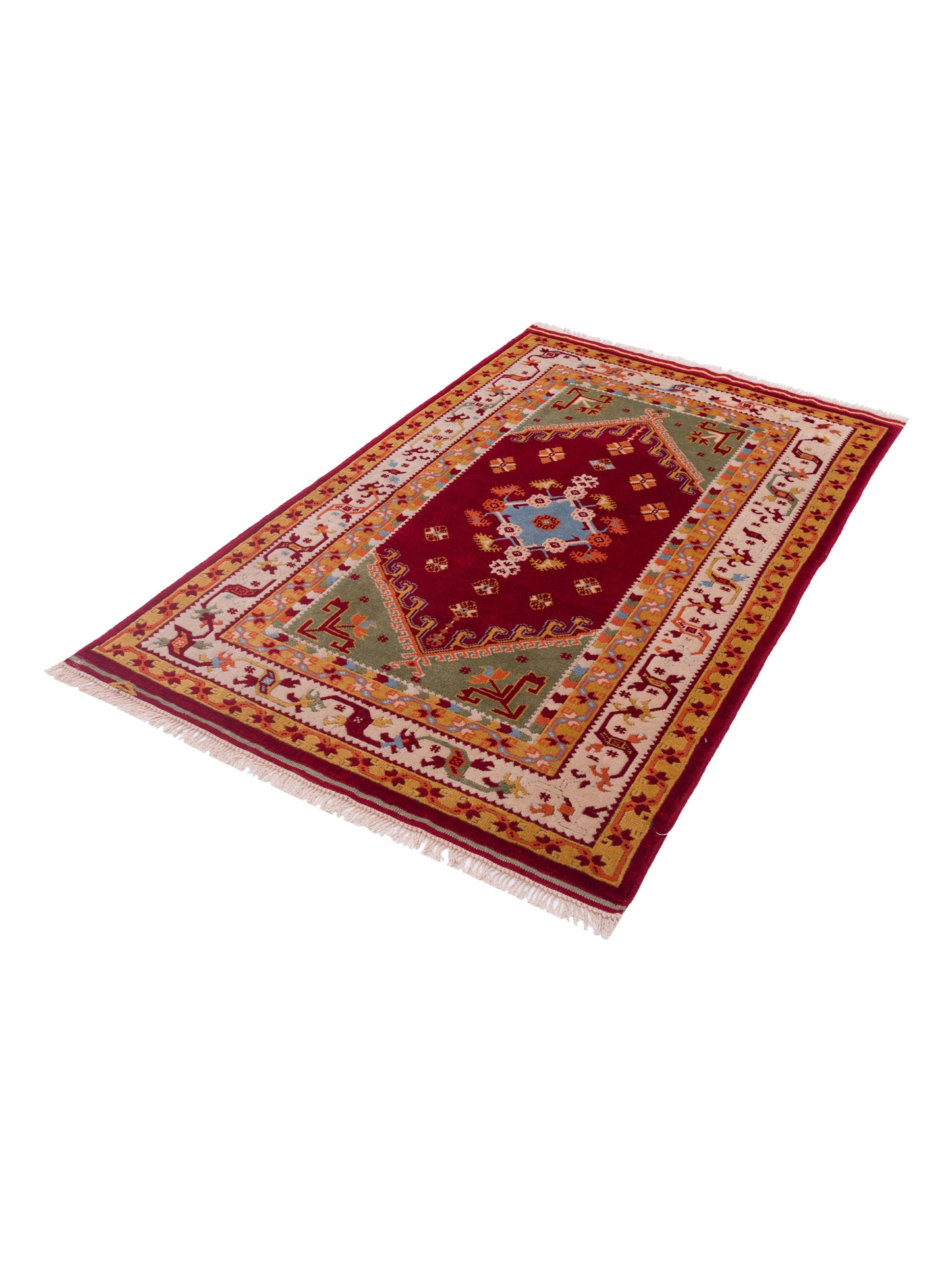 Turkish Shirwan 129682 Green Ivory 3.10x5.11 Hand Knotted Rug