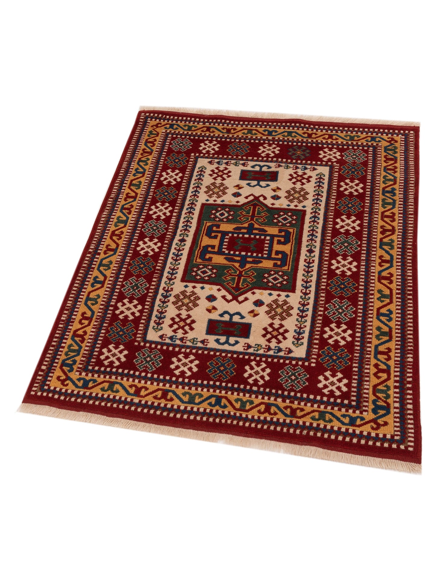 Turkish Shirwan 129683 Ivory Red 4.2x5.6 Hand Knotted Rug