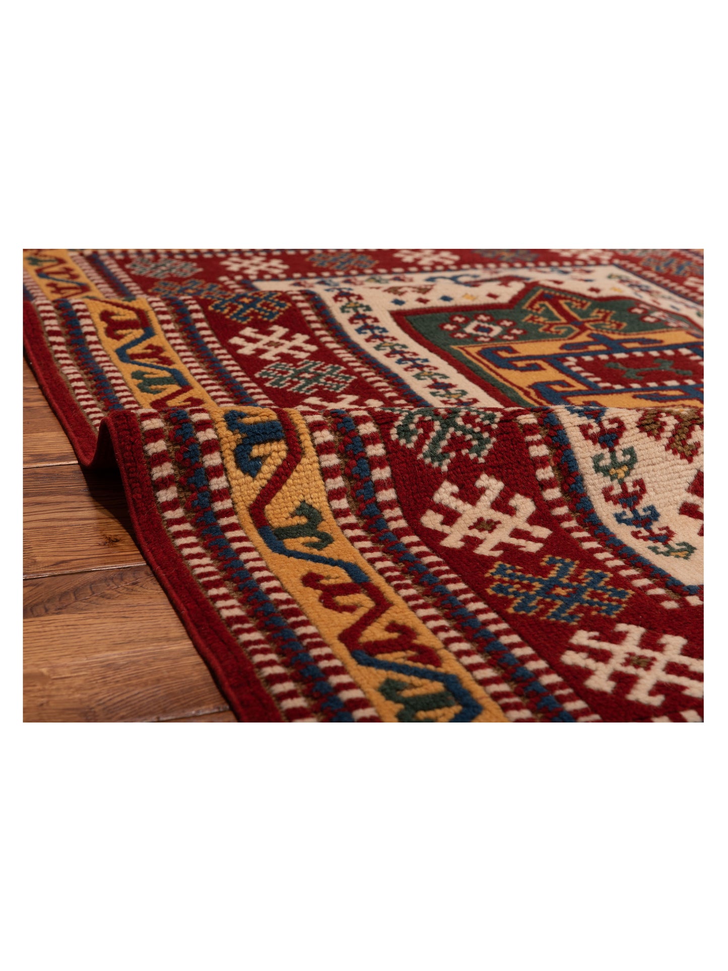 Turkish Shirwan 129683 Ivory Red 4.2x5.6 Hand Knotted Rug