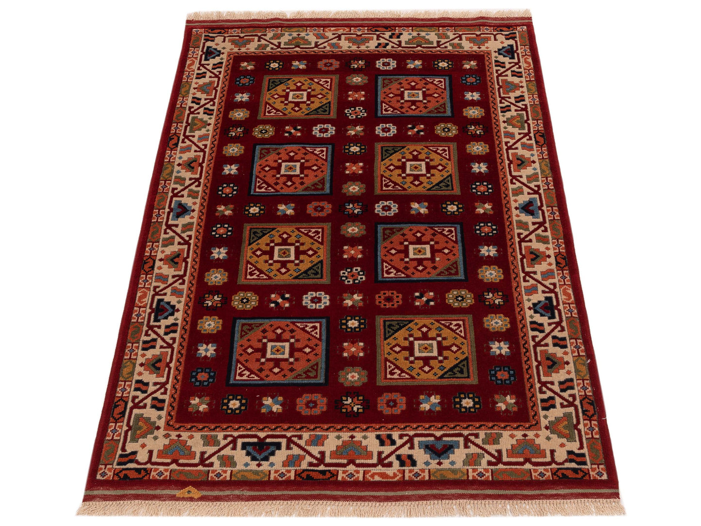 Turkish Shirwan 129688 Red Ivory 3.11x5.10 Hand Knotted Rug