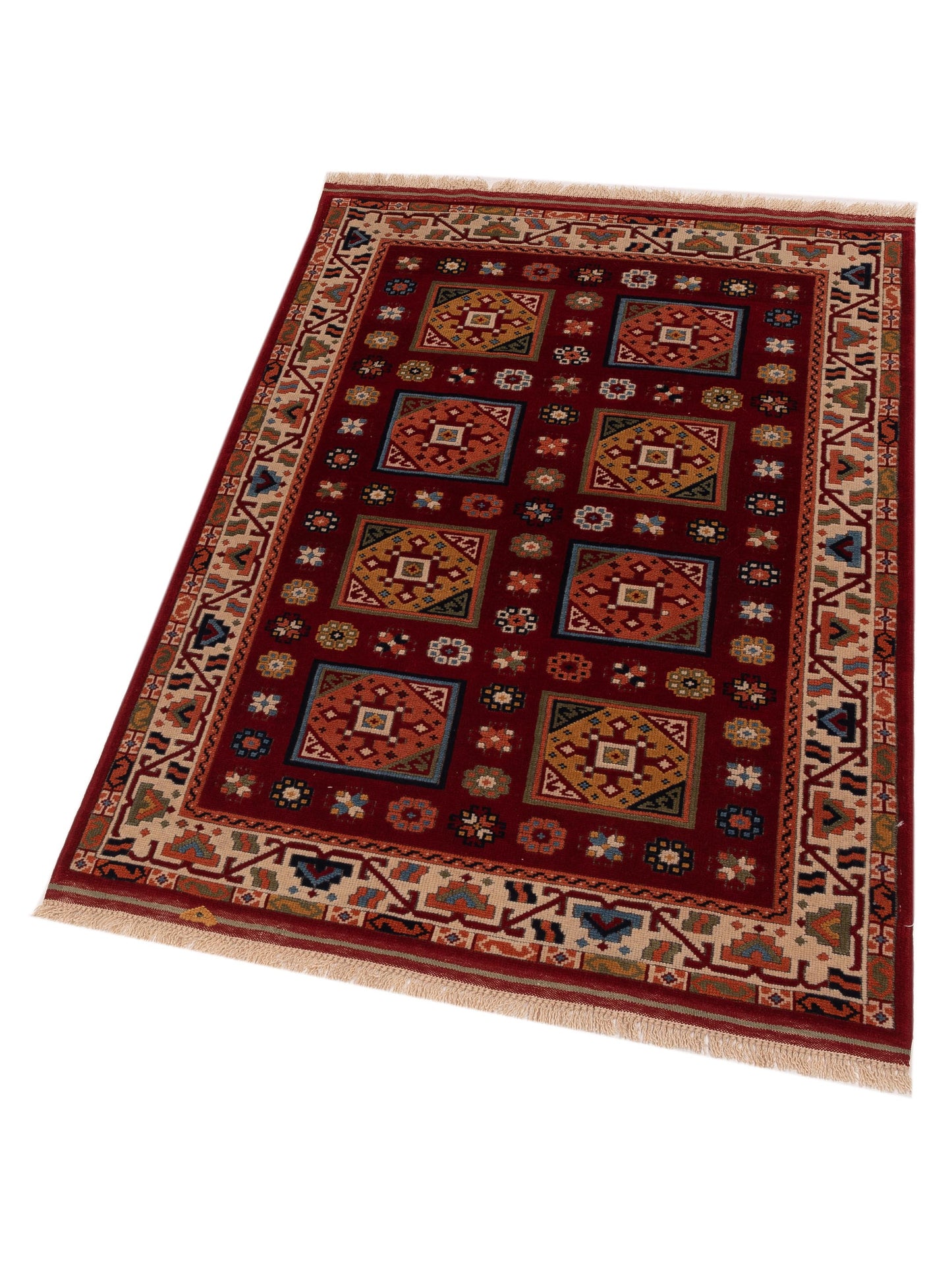 Turkish Shirwan 129688 Red Ivory 3.11x5.10 Hand Knotted Rug