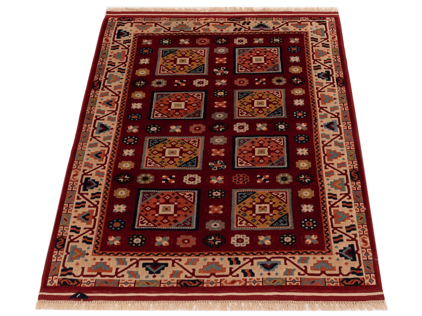 Turkish Shirwan 129690 Red Ivory 4x5.3 Hand Knotted Rug
