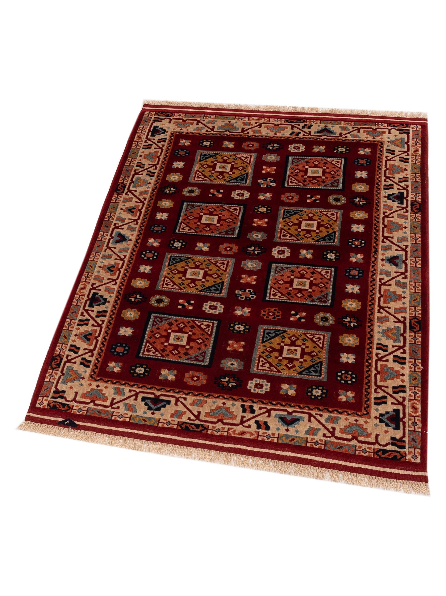 Turkish Shirwan 129690 Red Ivory 4x5.3 Hand Knotted Rug
