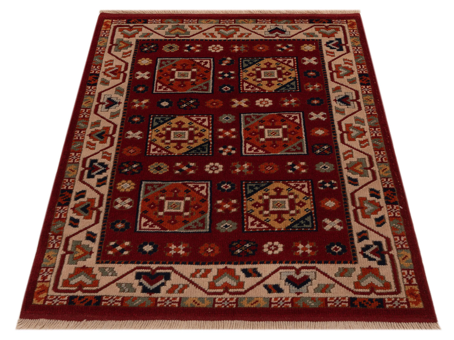 Turkish Shirwan 129692 Red Ivory 3.1x4.2 Hand Knotted Rug