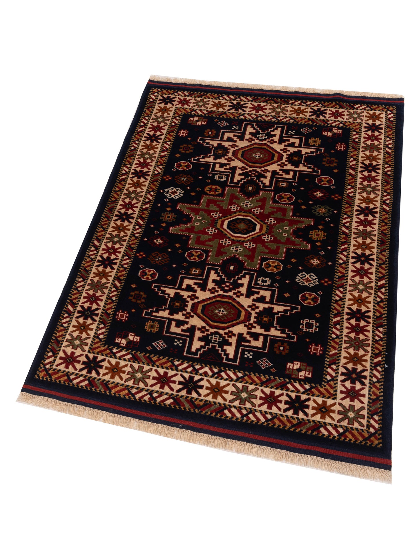 Turkish Shirwan 129698 Navy Ivory 3.9x5.5 Hand Knotted Rug