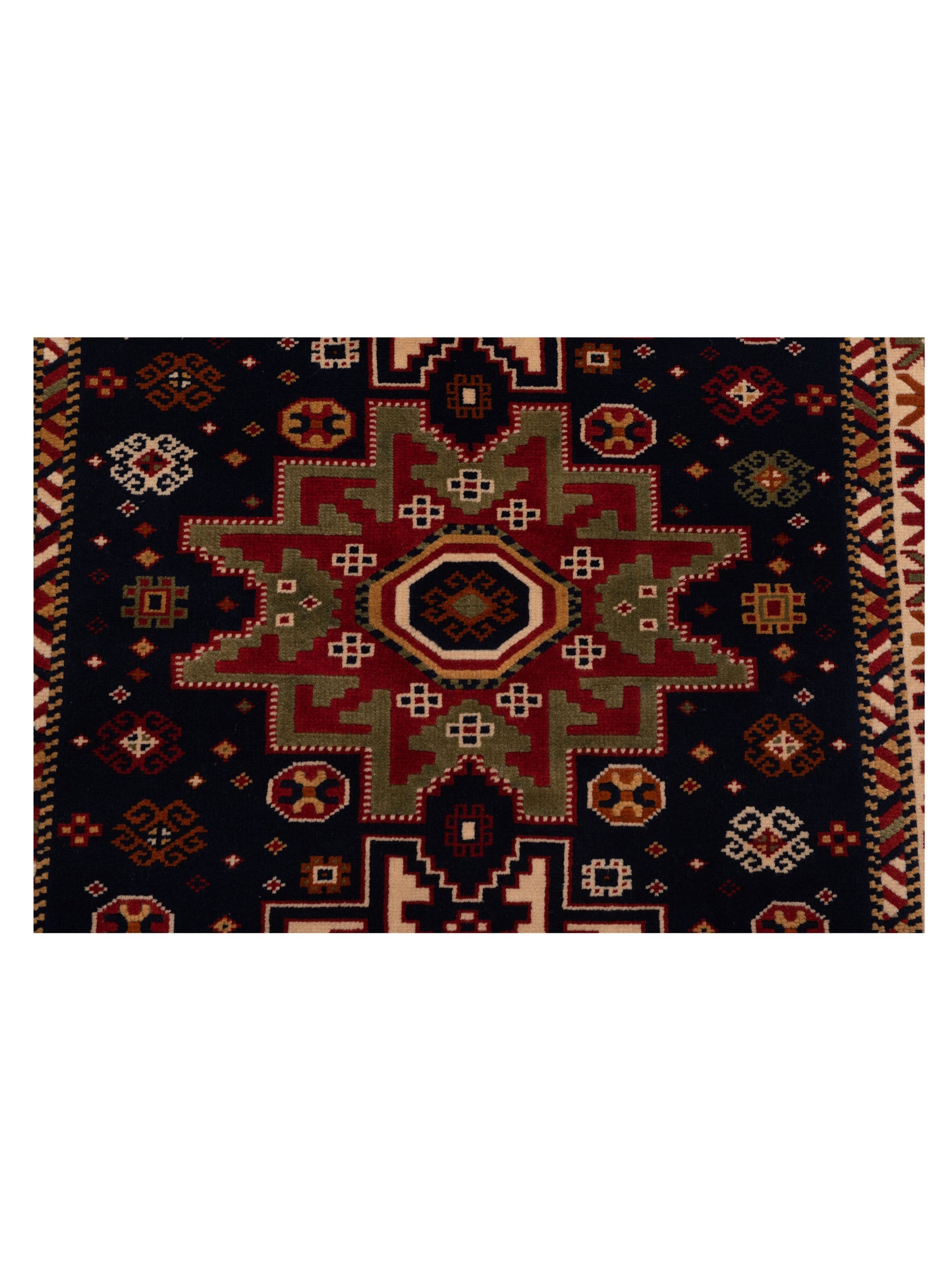 Turkish Shirwan 129698 Navy Ivory 3.9x5.5 Hand Knotted Rug