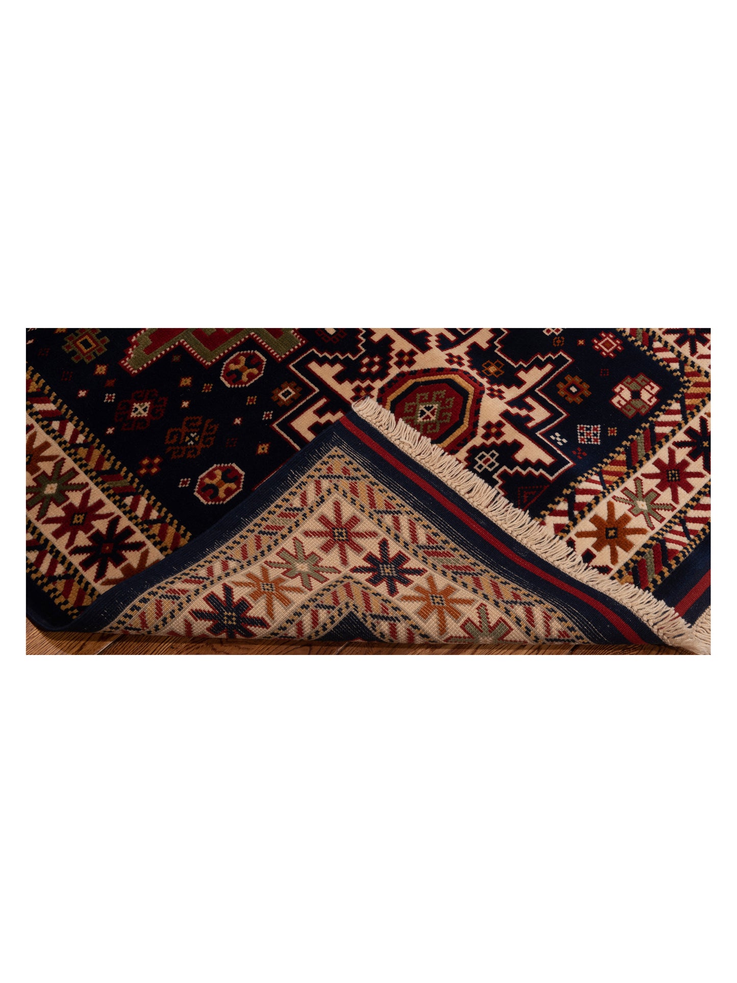 Turkish Shirwan 129698 Navy Ivory 3.9x5.5 Hand Knotted Rug