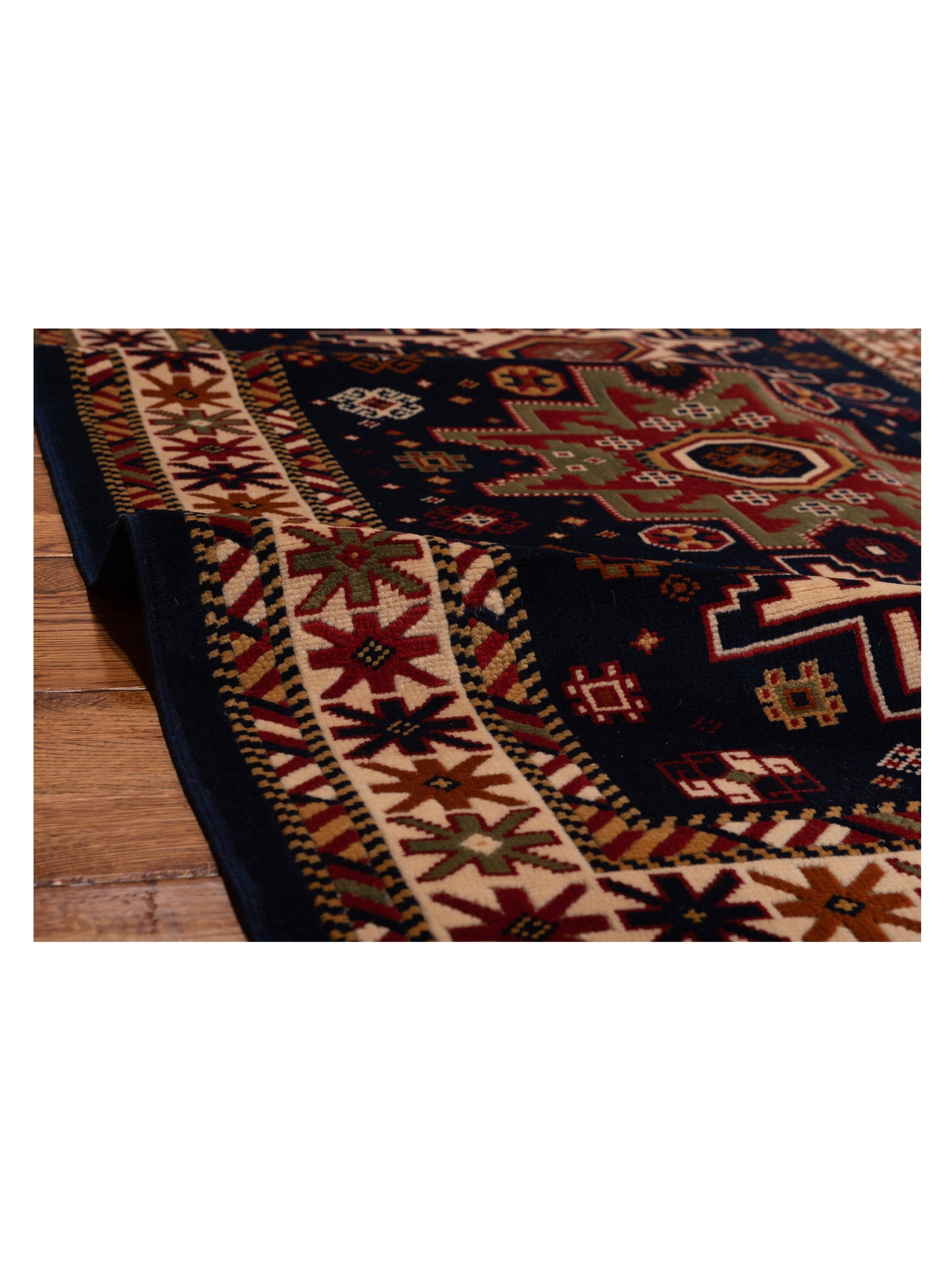 Turkish Shirwan 129698 Navy Ivory 3.9x5.5 Hand Knotted Rug
