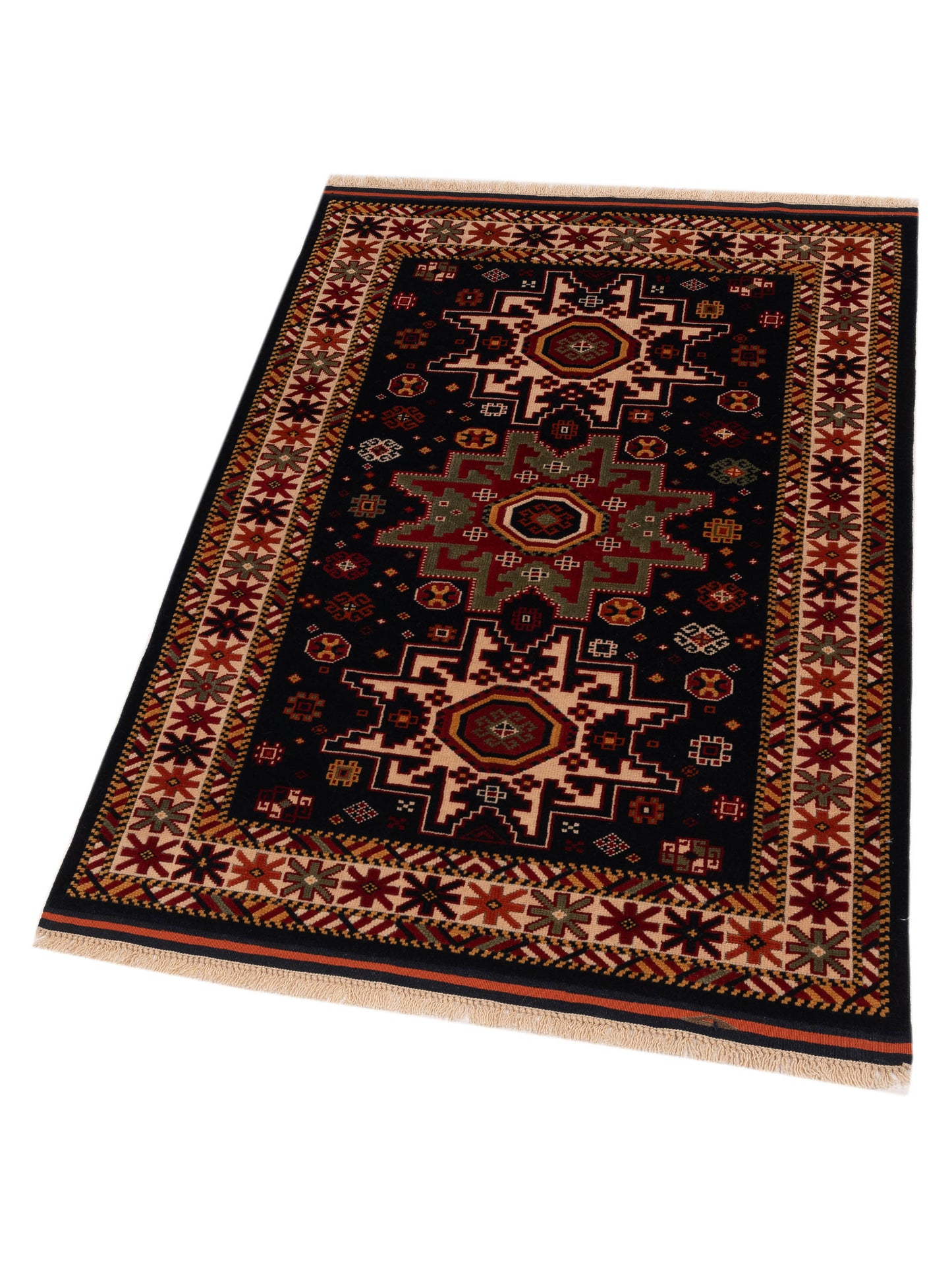 Turkish Shirwan 129704 Navy Ivory 3.9x5.5 Hand Knotted Rug