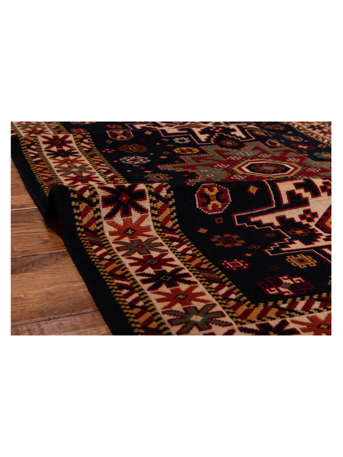 Turkish Shirwan 129704 Navy Ivory 3.9x5.5 Hand Knotted Rug