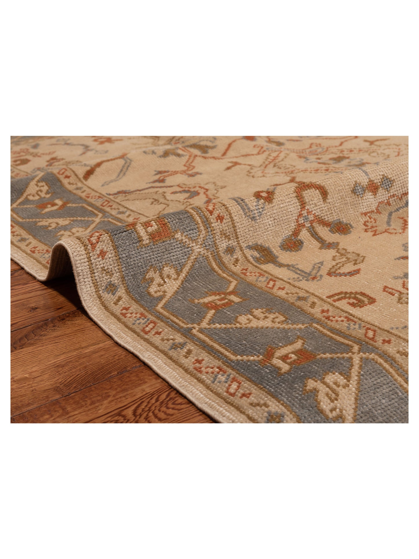 Anadol Oushak Oksel Ivory Blue 5.2x6.10 Hand Knotted Rug