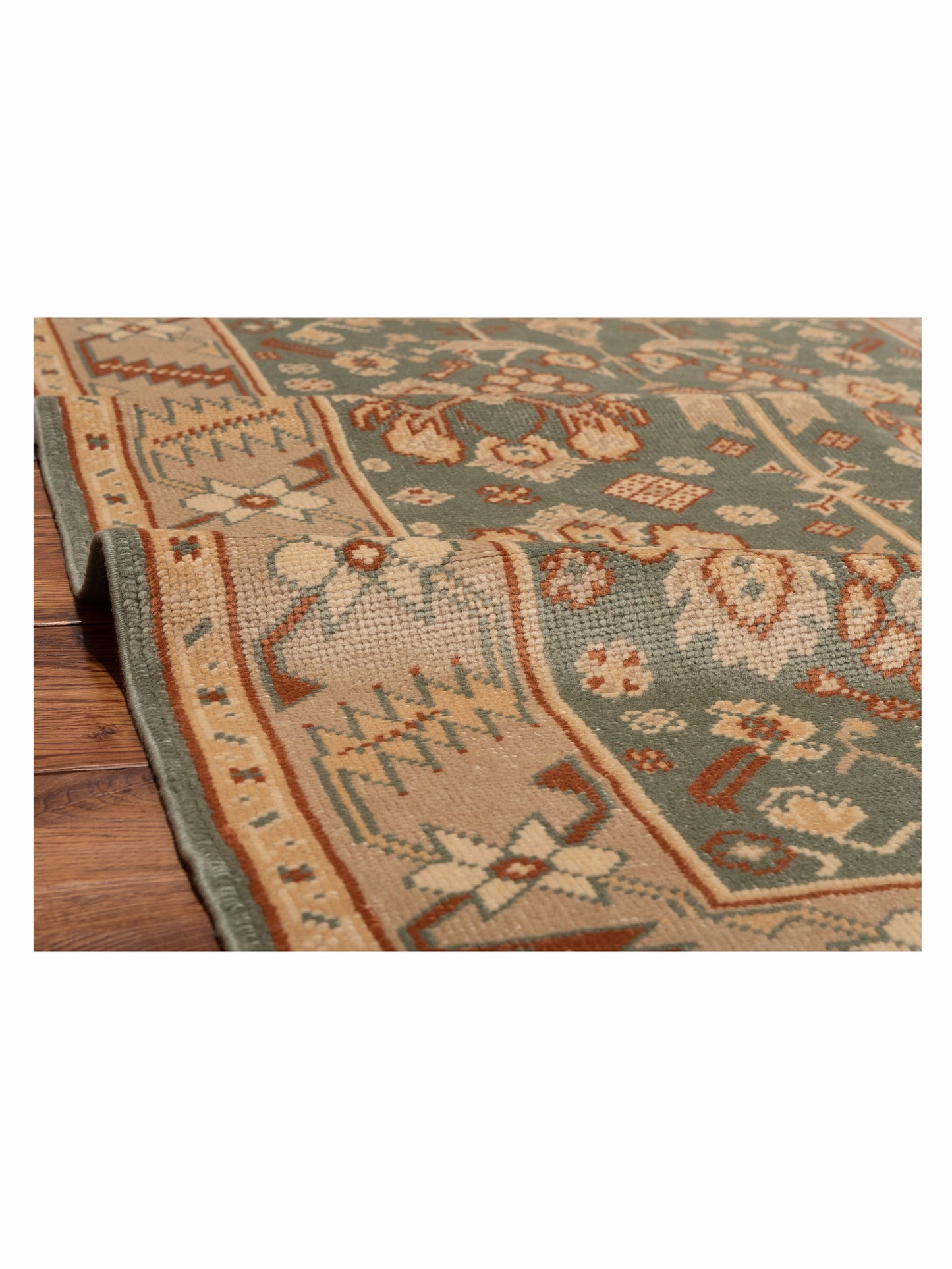 Anadol Oushak Gulriz Green Ivory 4.2x5.9 Hand Knotted Rug