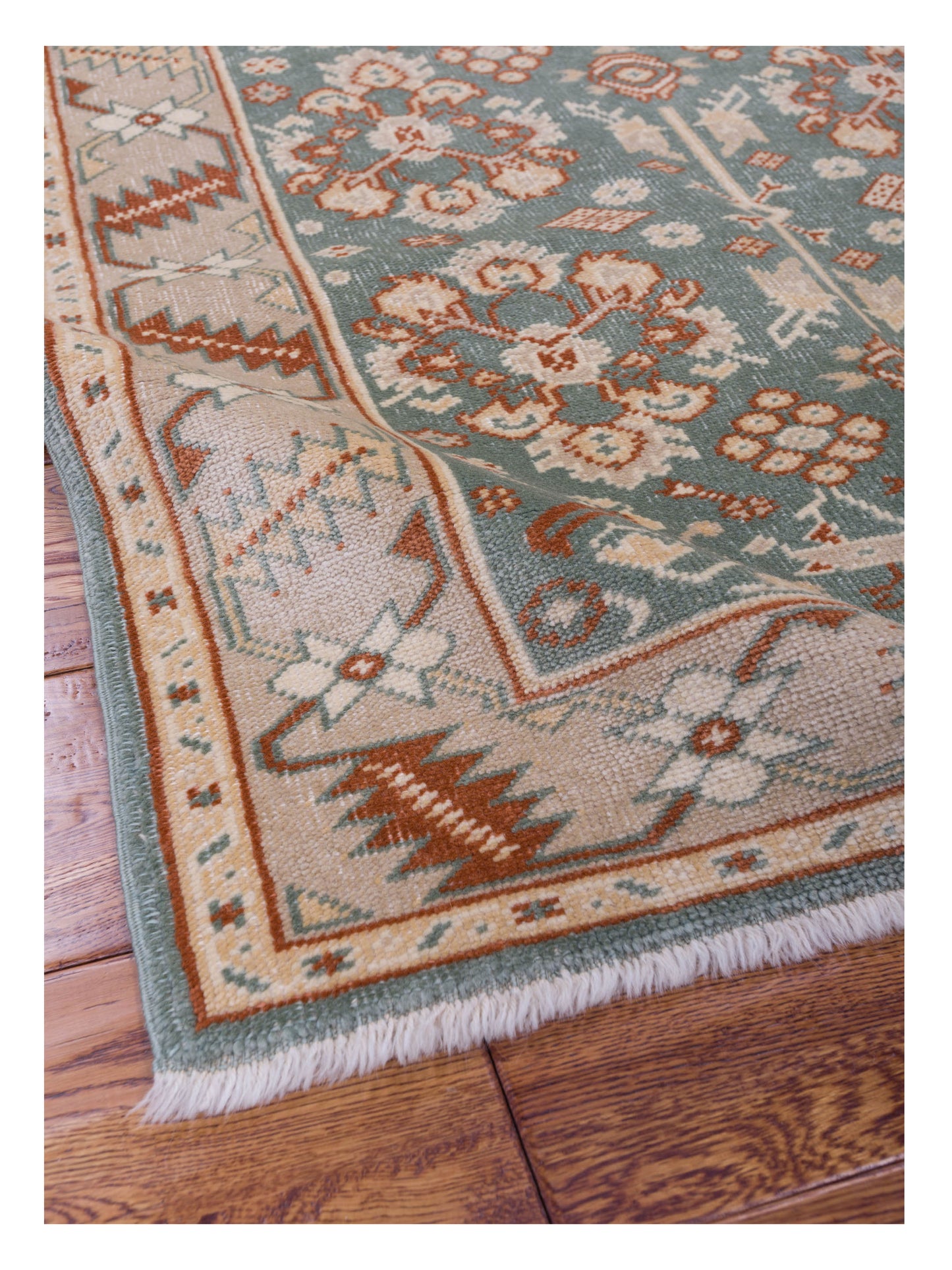 Anadol Oushak Gulriz Green Camel 4.2x5.5 Hand Knotted Rug