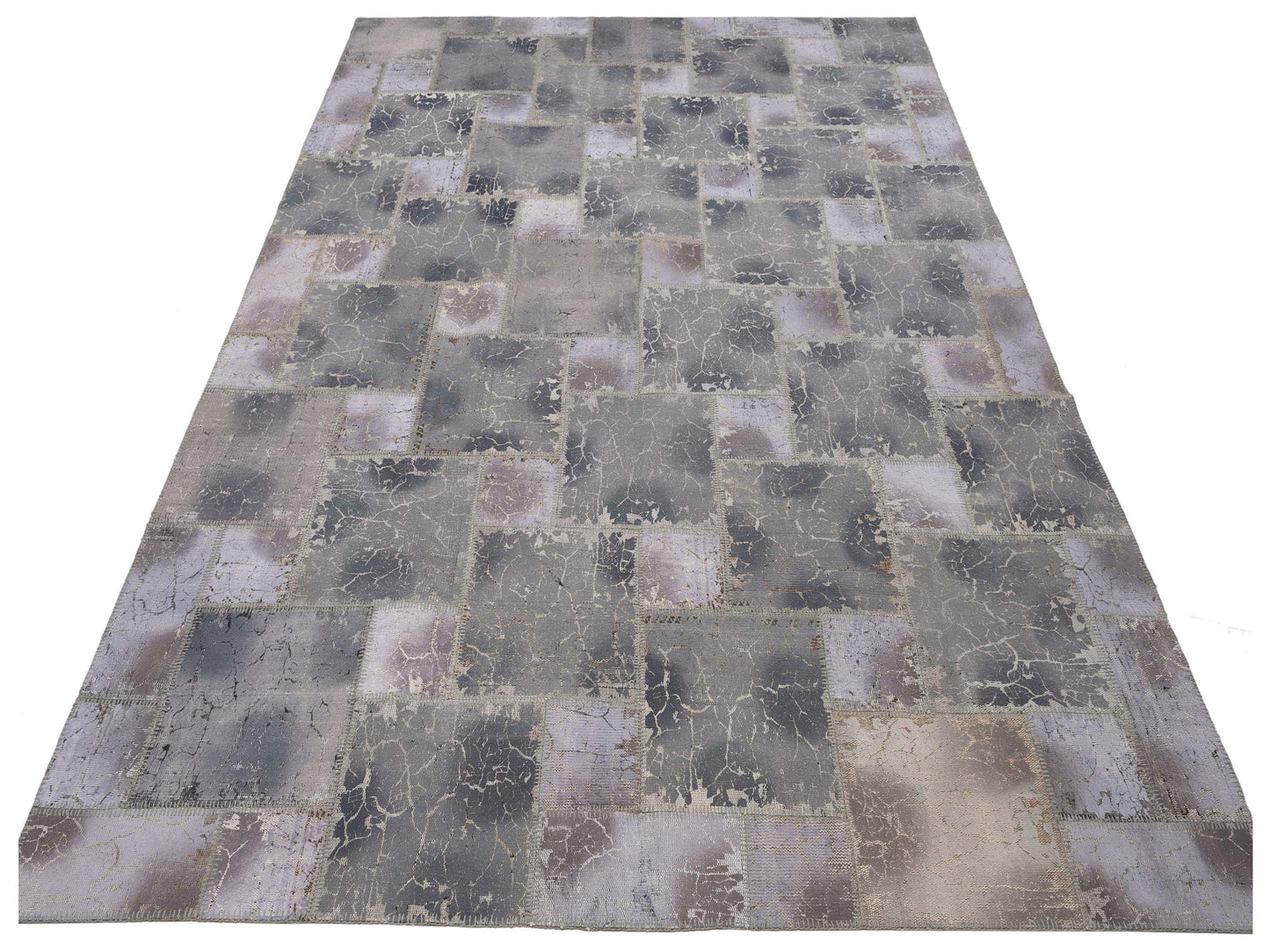 Turkish Vestige Patchwork 129786 Gray 9.10x13.2 Hand Knotted Rug