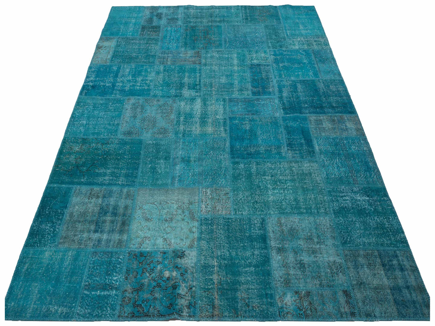 Turkish Vestige Patchwork 129795 Turquoise 9x12 Hand Knotted Rug