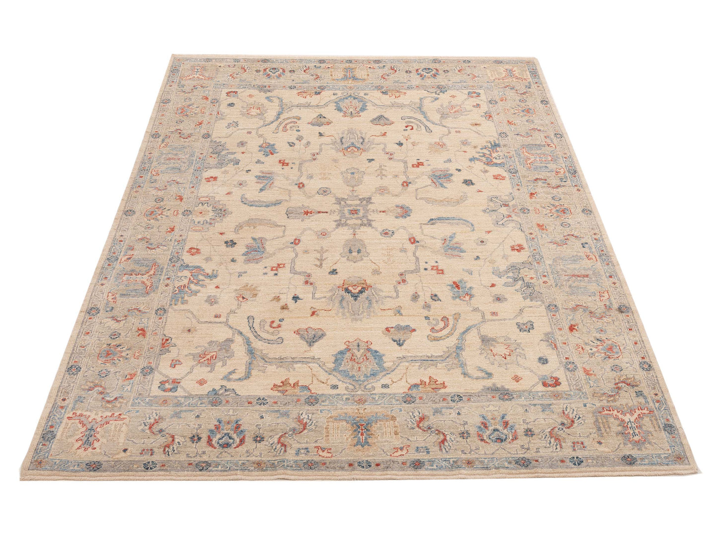 Angora Oushak 129865 Ivory Silver 8.9x11.3 Hand Knotted Rug