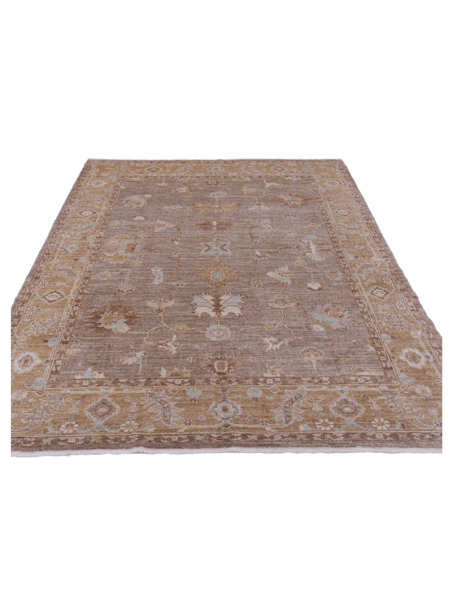 Angora Oushak 130187 Brown Gold 8x10 Hand Knotted Rug