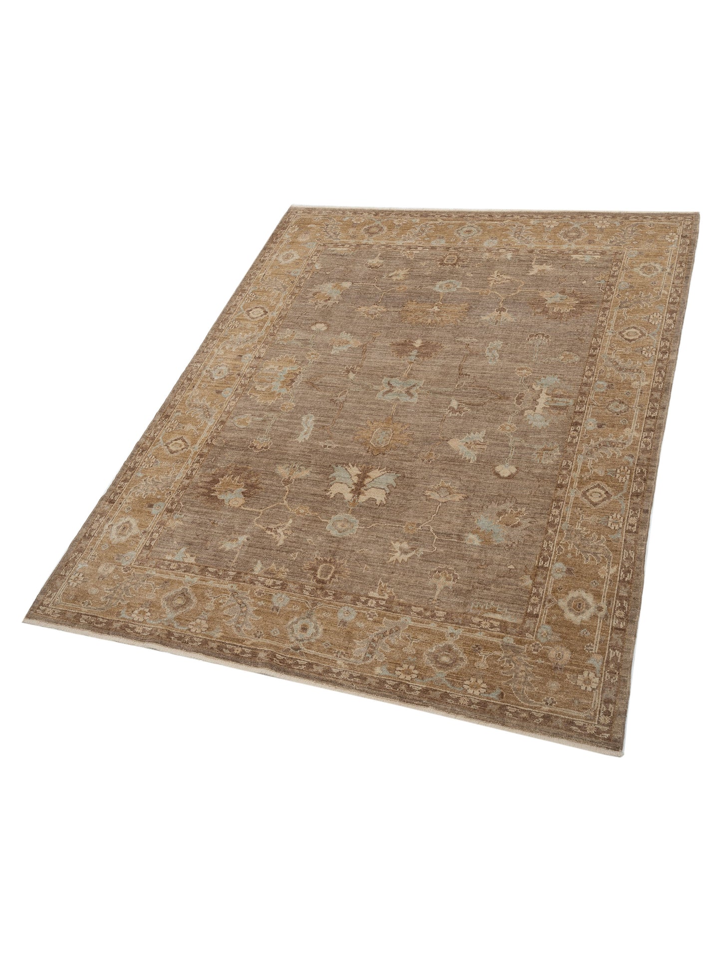 Angora Oushak 130187 Brown Gold 8x10 Hand Knotted Rug