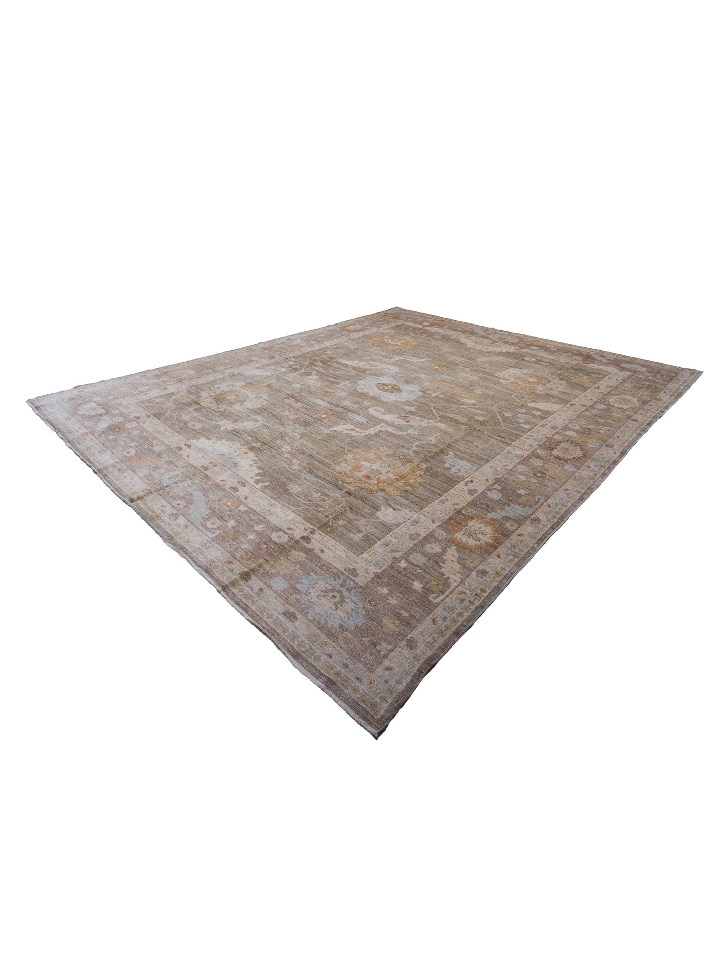 Angora Oushak 130247 Green Brown 14.3x17.4 Hand Knotted Rug