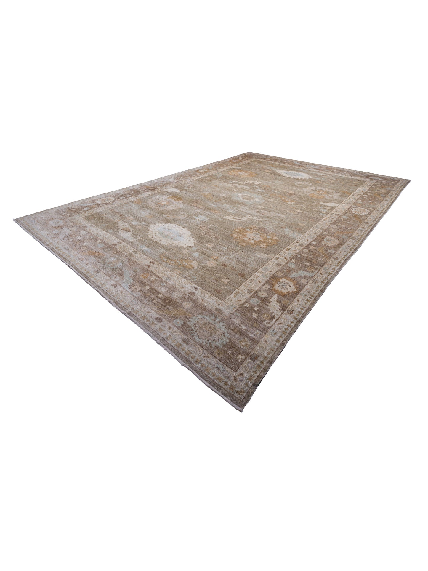 Angora Oushak 130260 Green Brown 14.6x21.1 Hand Knotted Rug