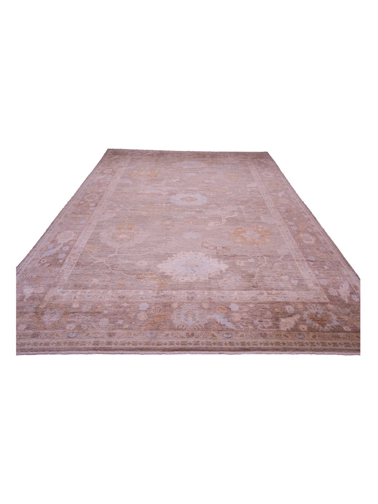 Angora Oushak 130277 Green Brown 12.2x17 Hand Knotted Rug