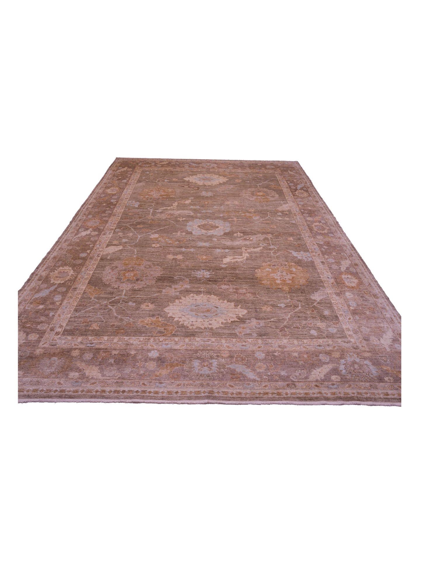Angora Oushak 130277 Green Brown 12.2x17 Hand Knotted Rug
