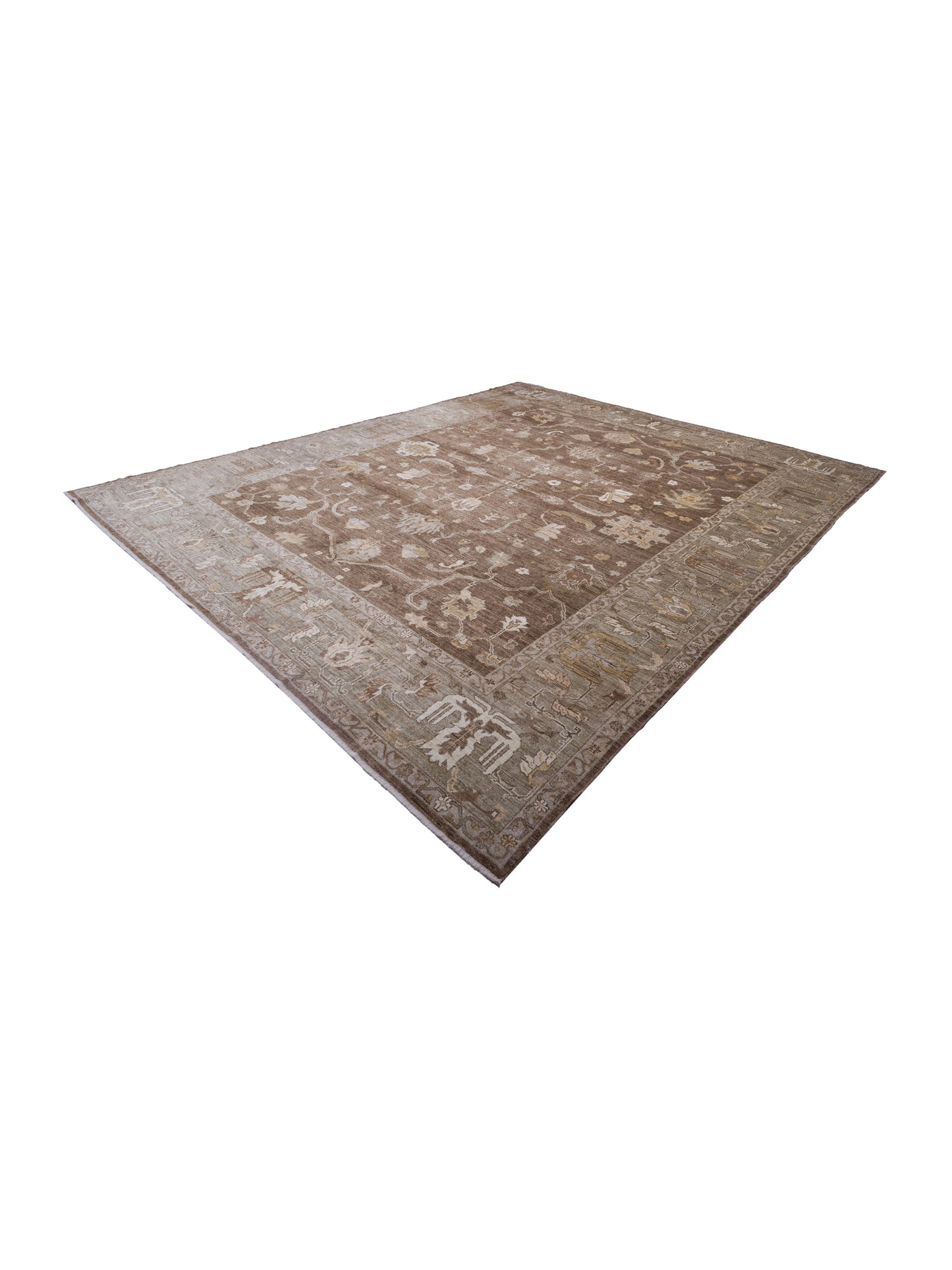 Angora Oushak 130284 Brown Green 14.4x17.11 Hand Knotted Rug