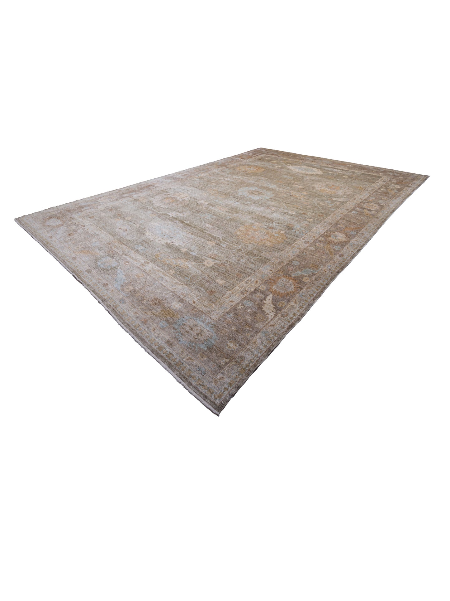 Angora Oushak 130288 Green Brown 14.3x21.1 Hand Knotted Rug