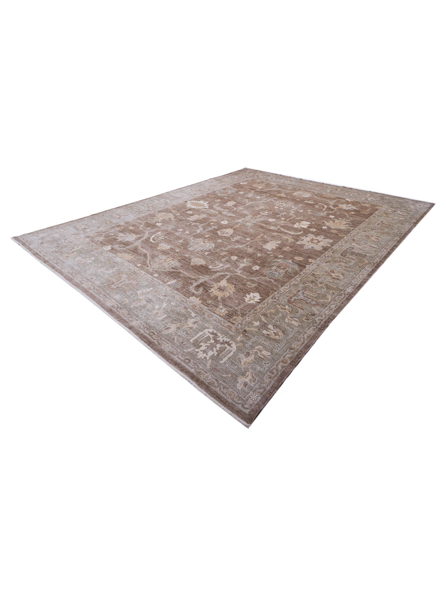 Angora Oushak 130294 Brown Green 13.3x16.9 Hand Knotted Rug