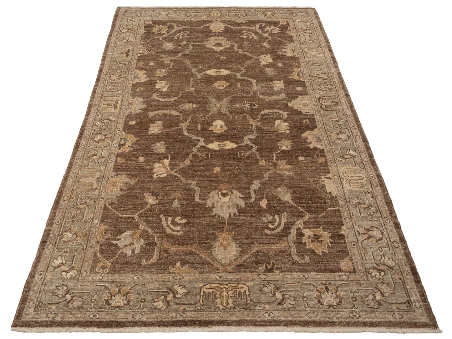 Angora Oushak 130298 Brown Green 6.6x11.8 Hand Knotted Rug