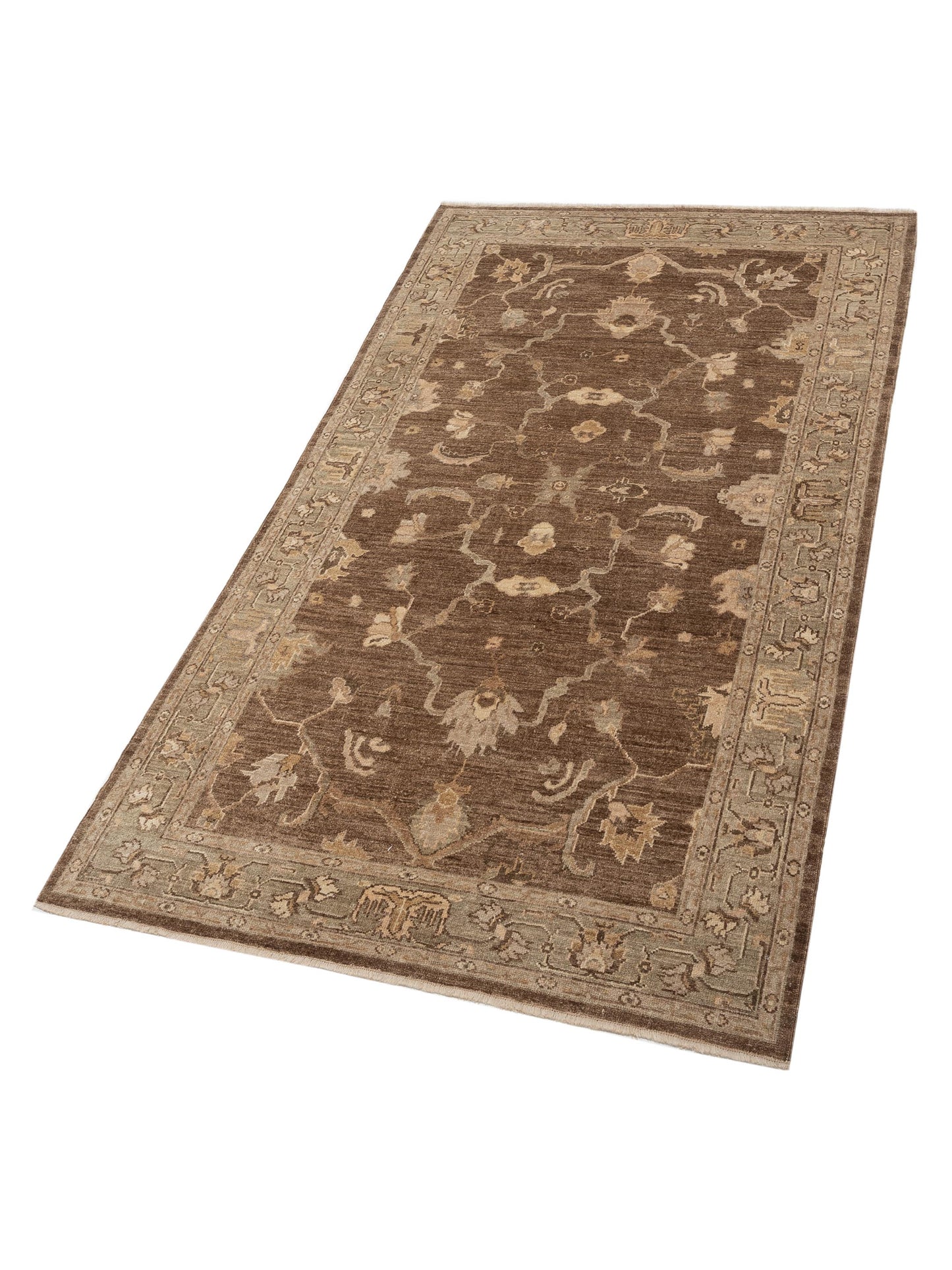 Angora Oushak 130298 Brown Green 6.6x11.8 Hand Knotted Rug