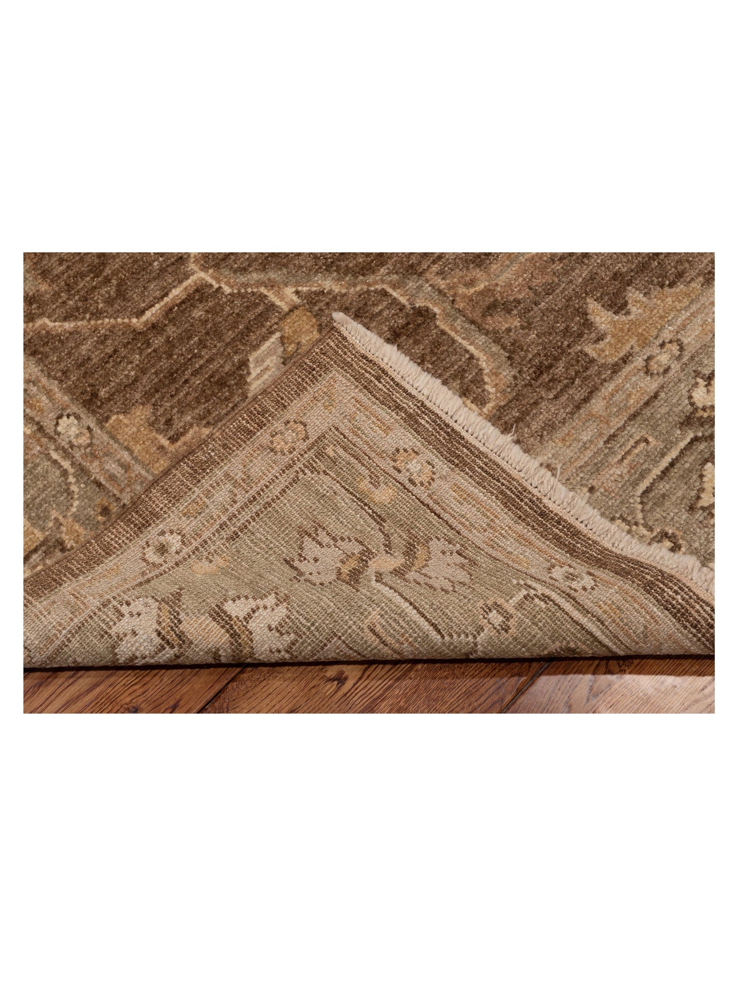 Angora Oushak 130298 Brown Green 6.6x11.8 Hand Knotted Rug