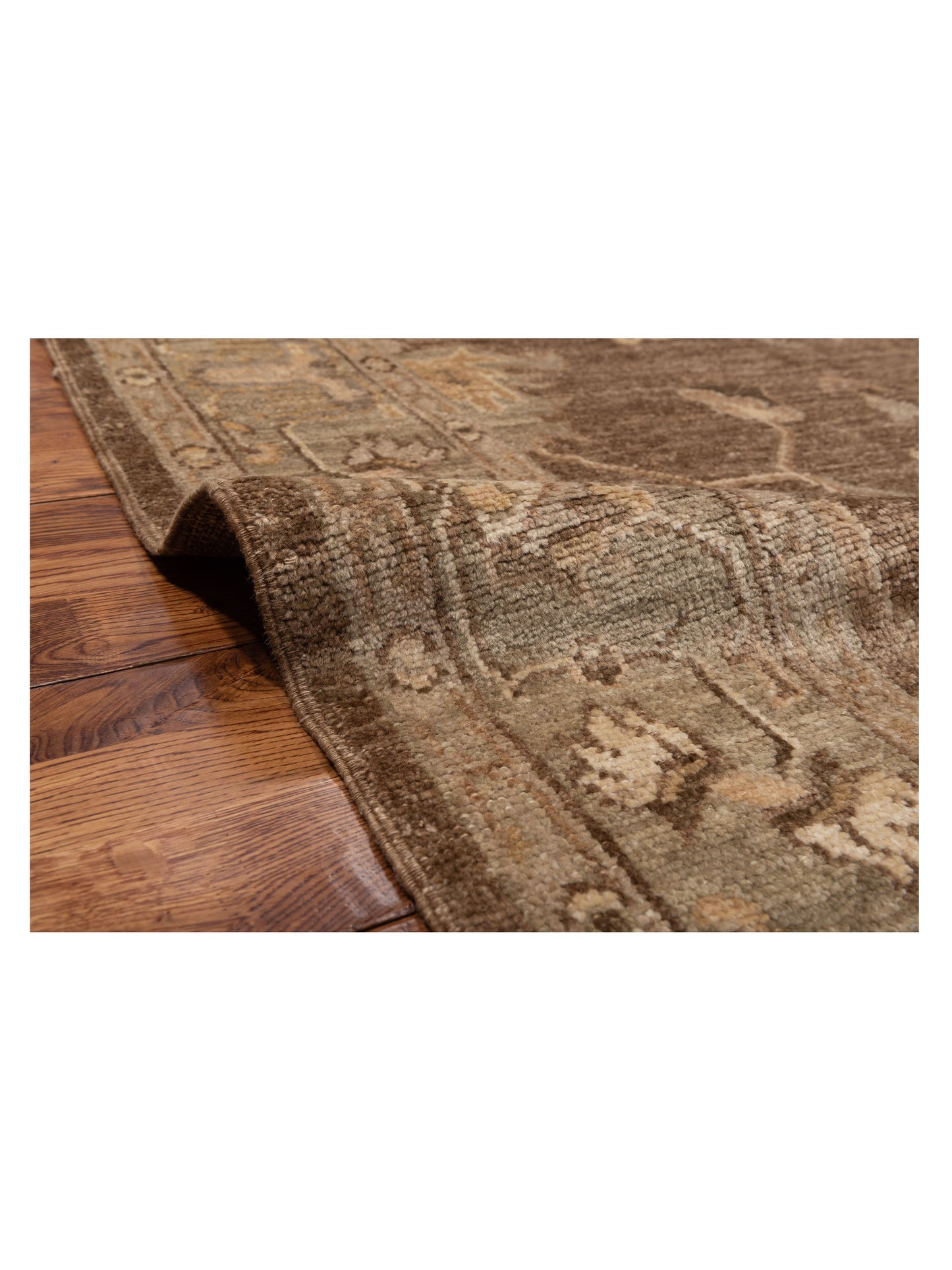 Angora Oushak 130298 Brown Green 6.6x11.8 Hand Knotted Rug