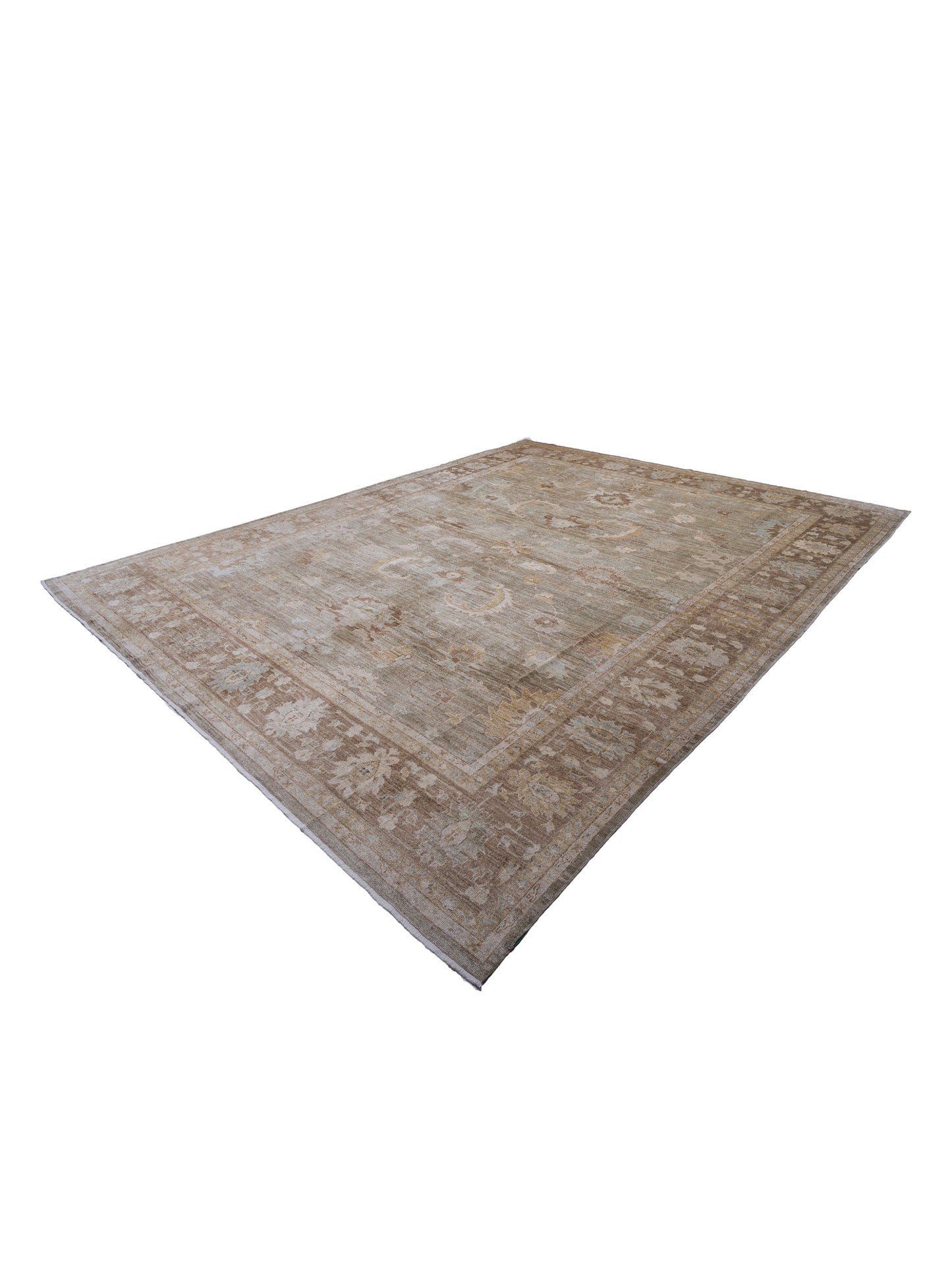 Angora Oushak 130312 Green Brown 13.6x17 Hand Knotted Rug