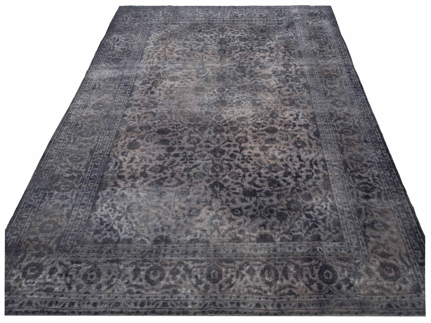 Vintage 130330 Dark Gray 9.10x12.9 Hand Knotted Rug