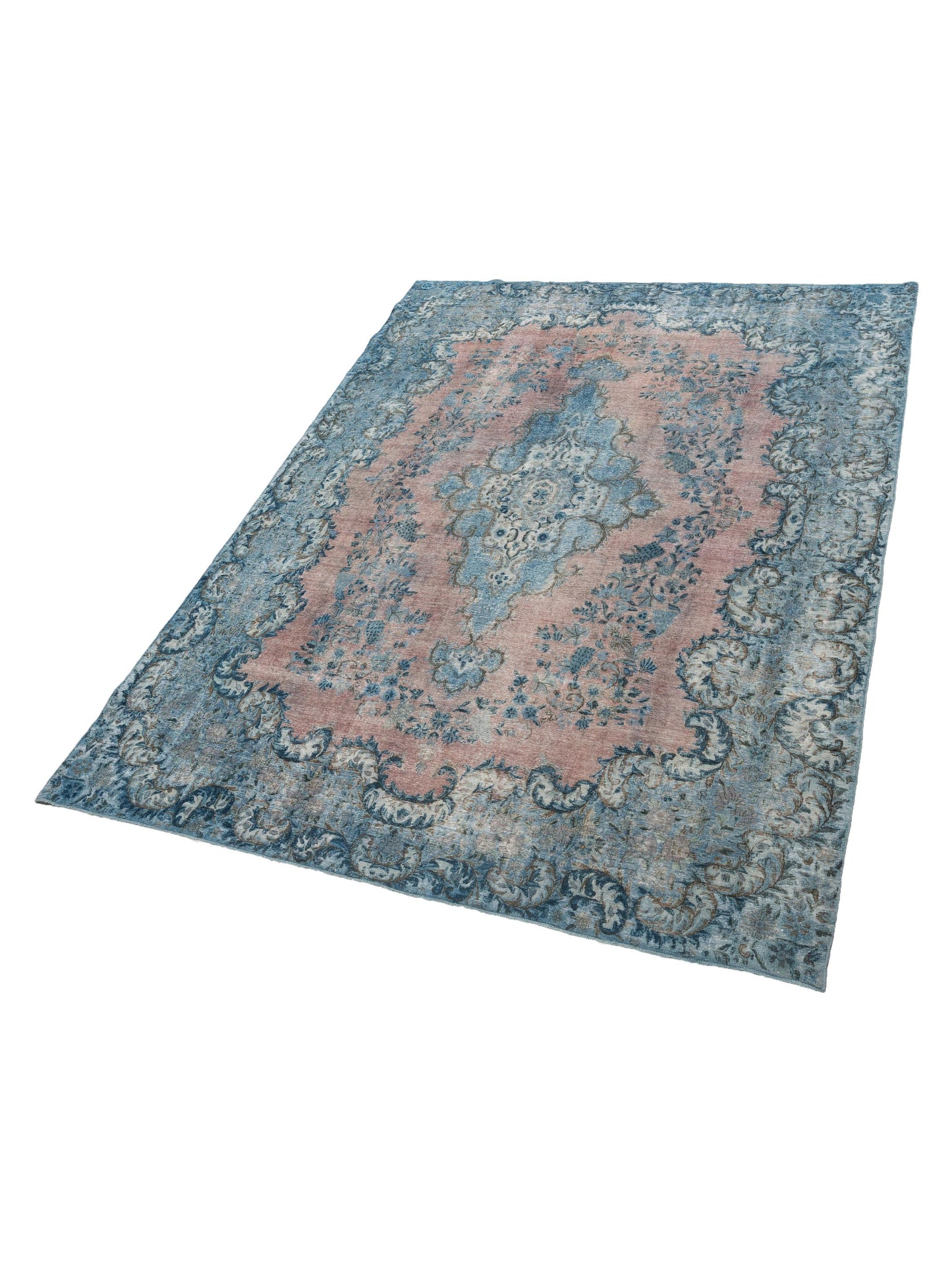 Vintage 130345 Pink Blue 9.4x12.5 Hand Knotted Rug