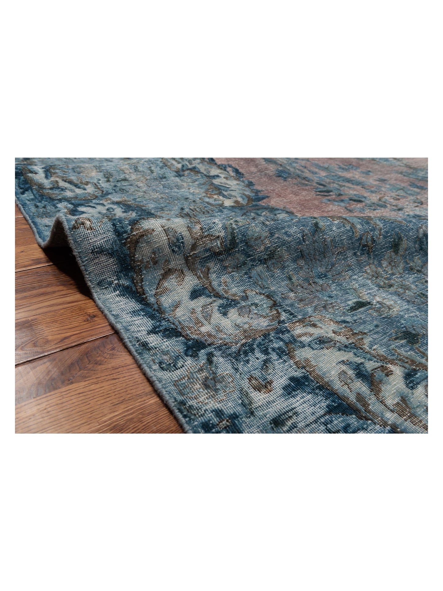 Vintage 130345 Pink Blue 9.4x12.5 Hand Knotted Rug