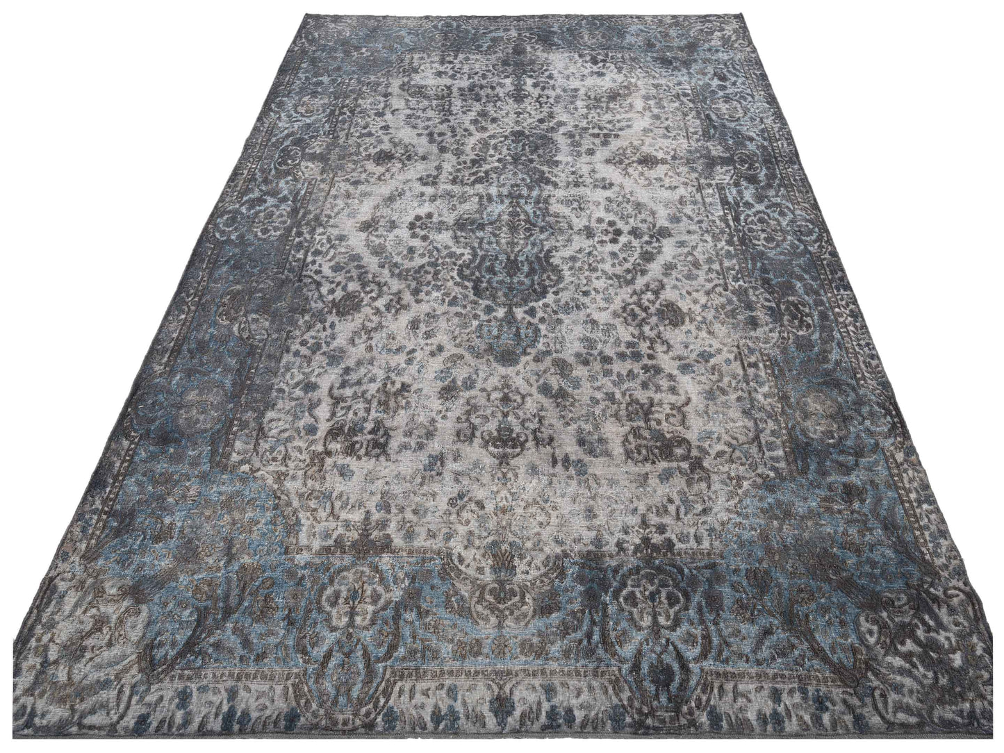 Vintage 130365 Gray Blue 9.8x13.6 Hand Knotted Rug