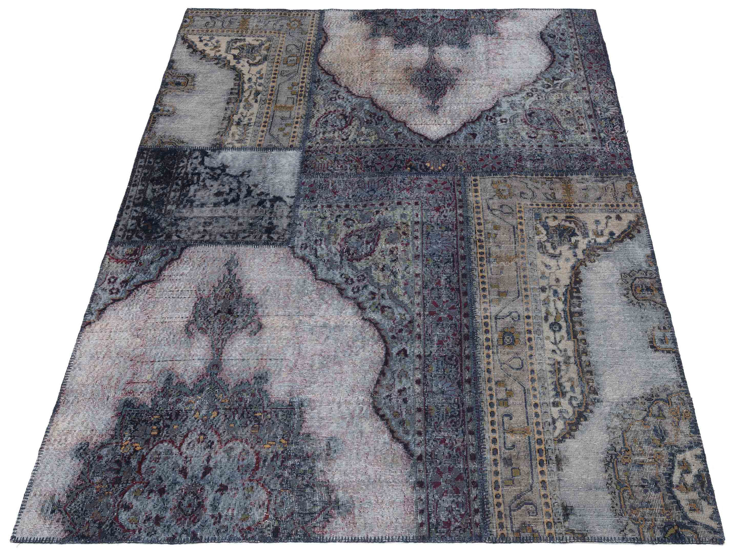 Turkish Vestige Patchwork 130943 Gray 8.1x9.1 Hand Knotted Rug