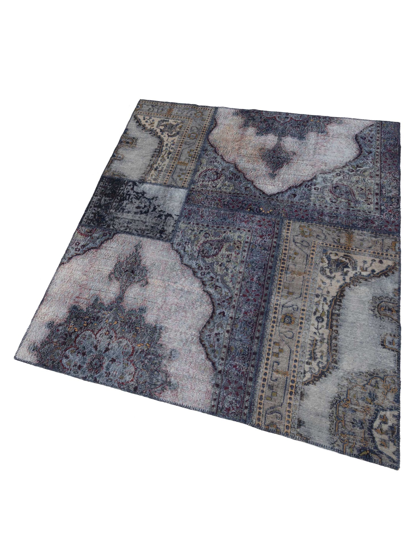Turkish Vestige Patchwork 130943 Gray 8.1x9.1 Hand Knotted Rug