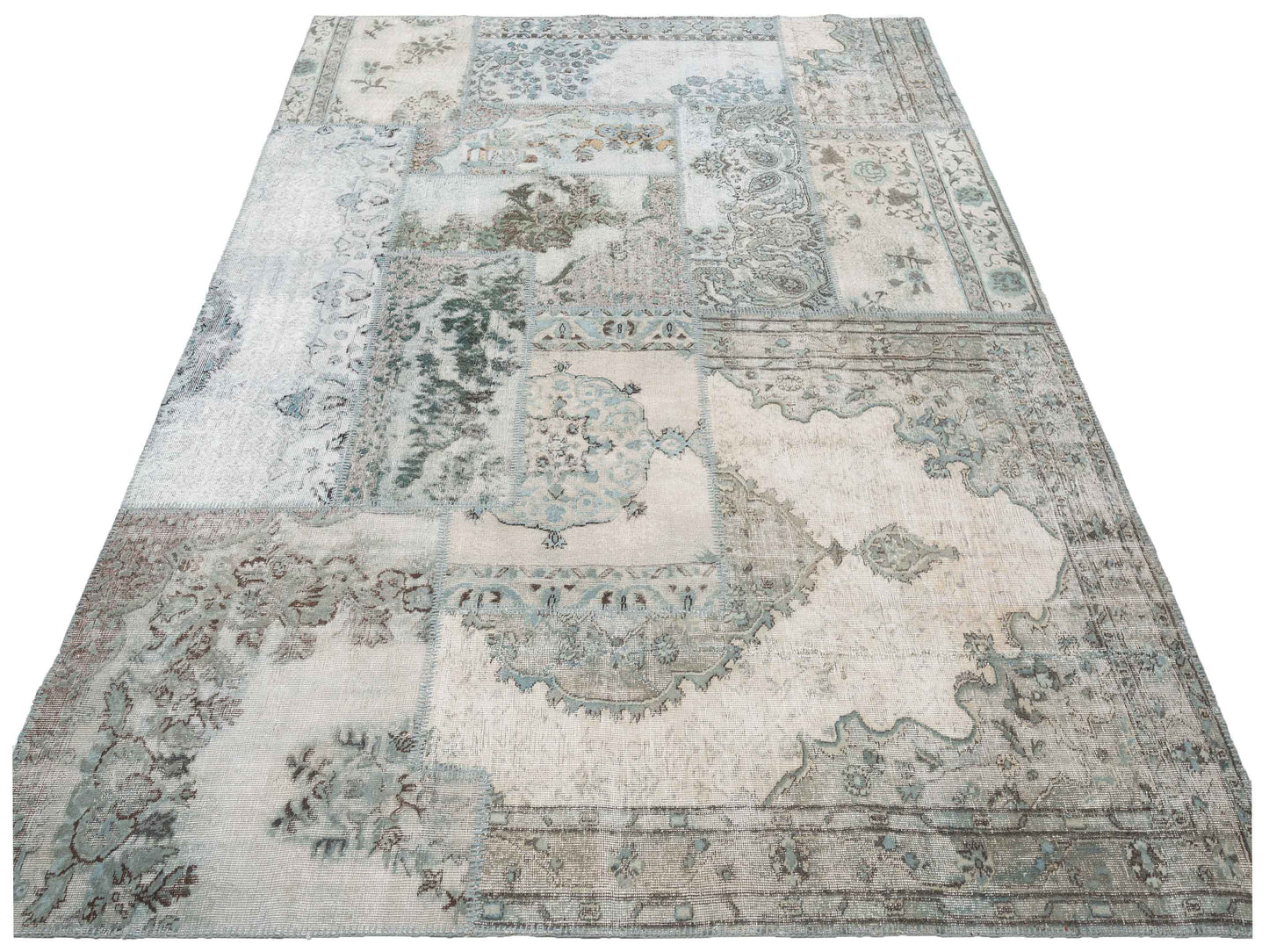 Turkish Vestige Patchwork 130958 Light Blue 9x12 Hand Knotted Rug