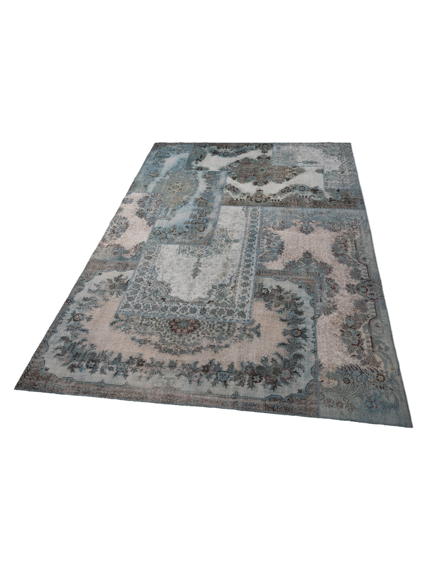 Turkish Vestige Patchwork 130959 Silver Blue 11.6x15.6 Hand Knotted Rug