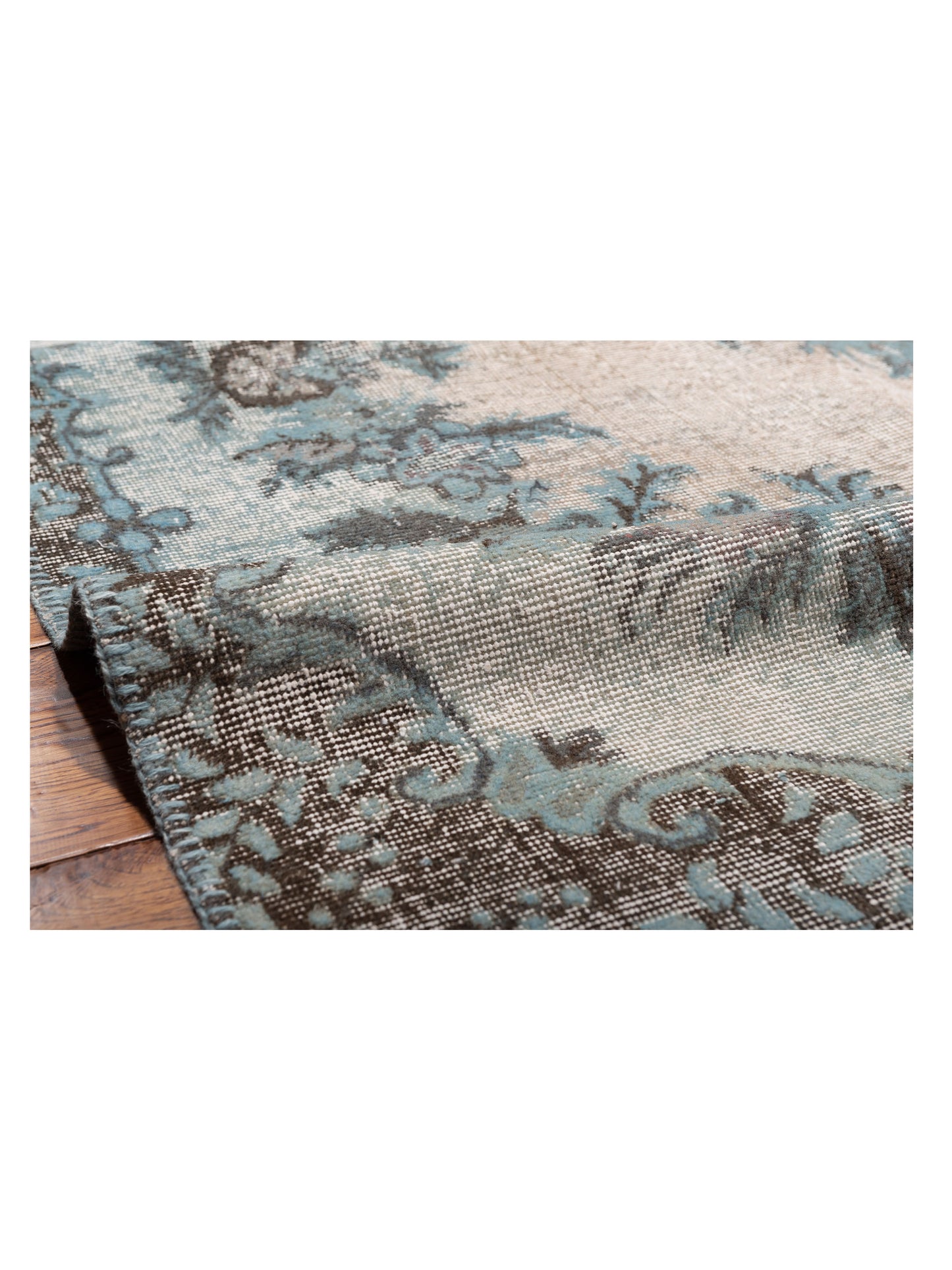 Turkish Vestige Patchwork 130959 Silver Blue 11.6x15.6 Hand Knotted Rug