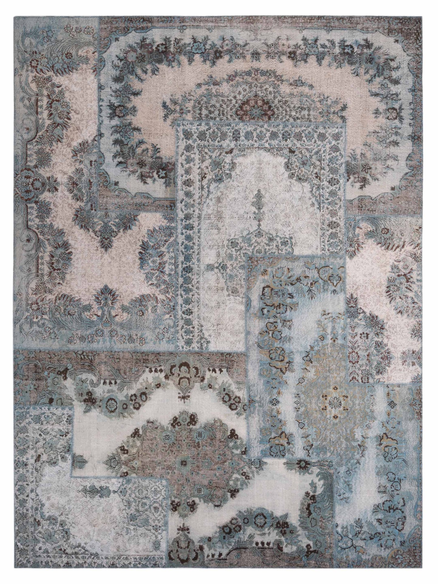 Pasha Turkish Vestige Patchwork Silver Blue Contemporary