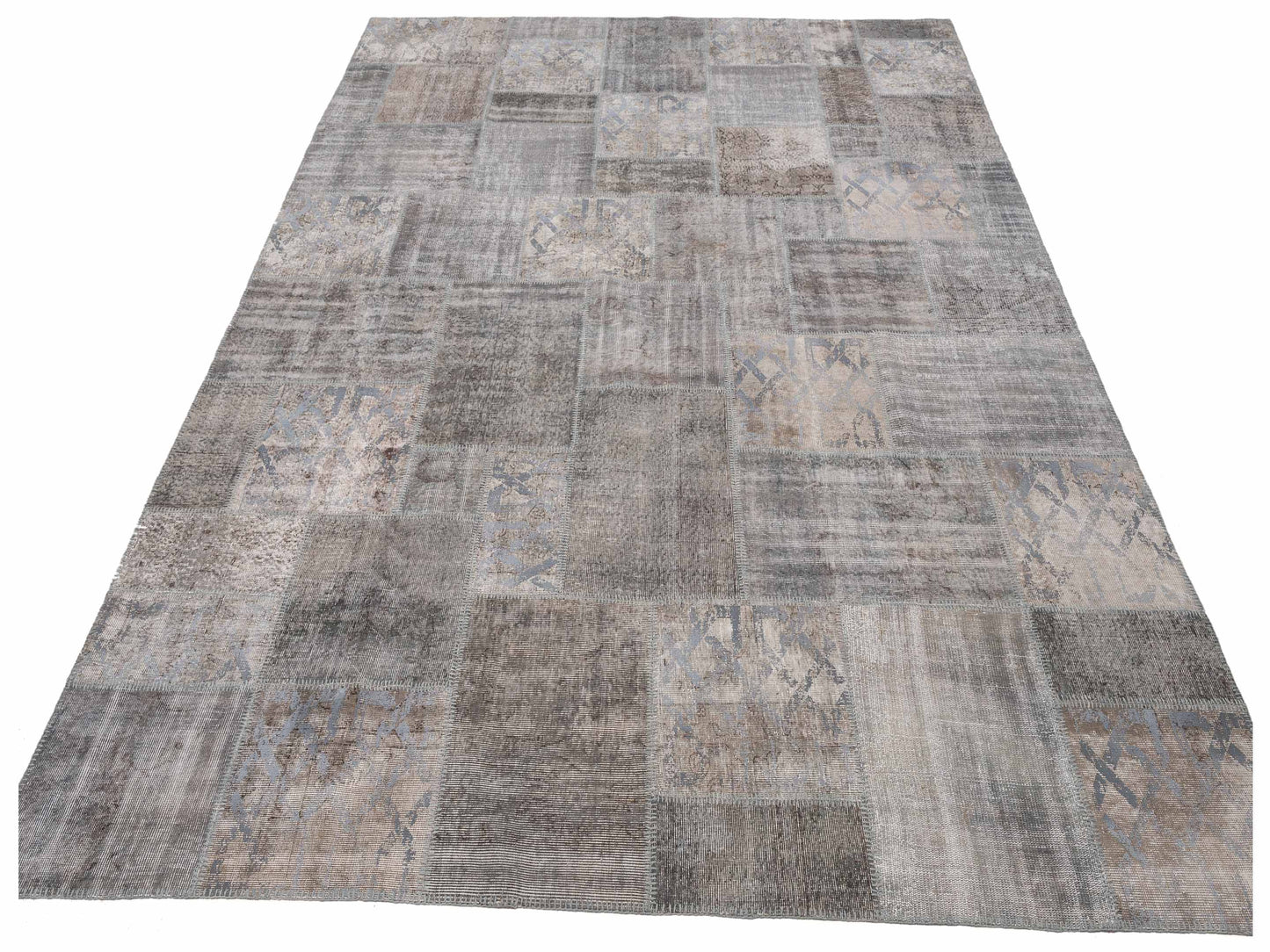 Turkish Vestige Patchwork 130991 Gray 9.10x13.2 Hand Knotted Rug