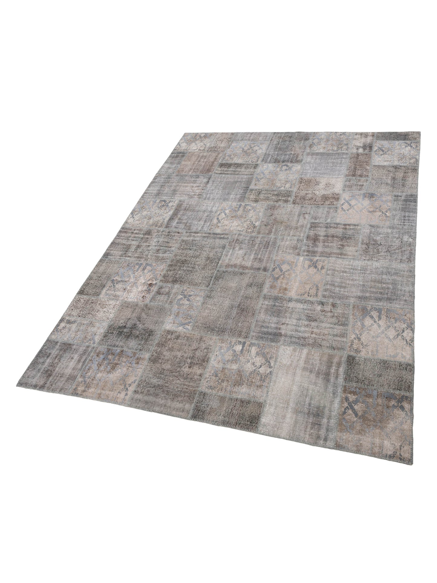 Turkish Vestige Patchwork 130991 Gray 9.10x13.2 Hand Knotted Rug