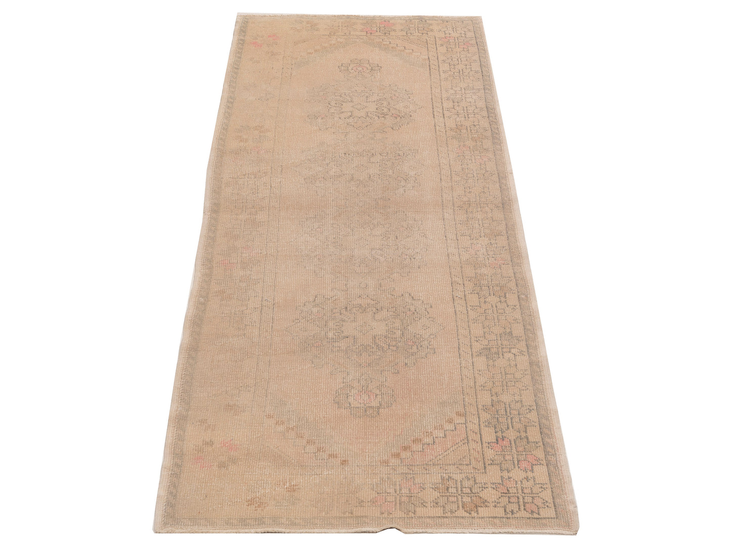 Old Anatolian 131129 Pink Beige 3.5x9.2 Hand Knotted Rug